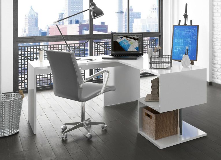 Scrivania lineare bianca lucida 160x60cm con supporto computer - Giunone