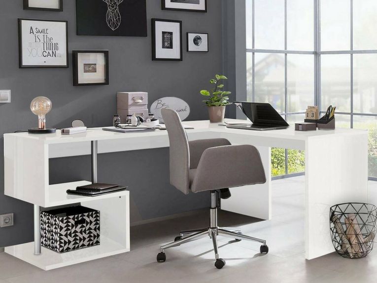 Scrivania lineare bianca lucida 160x60cm con supporto computer - Giunone
