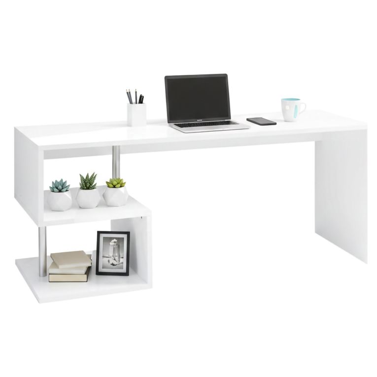 Scrivania lineare bianca lucida 180x60cm con supporto pc - Poseidone