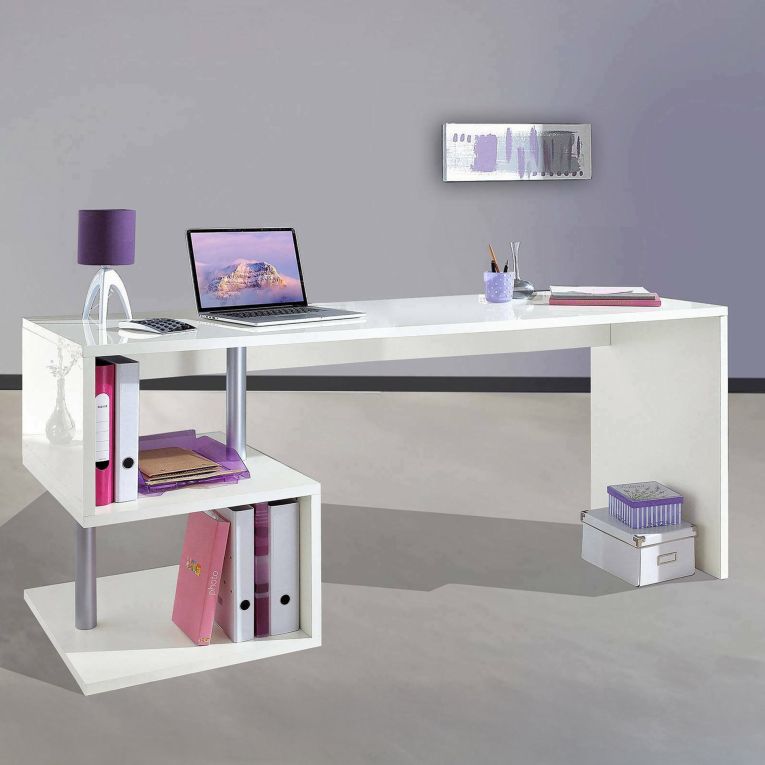 Scrivania lineare bianca lucida 180x60cm con supporto pc - Poseidone