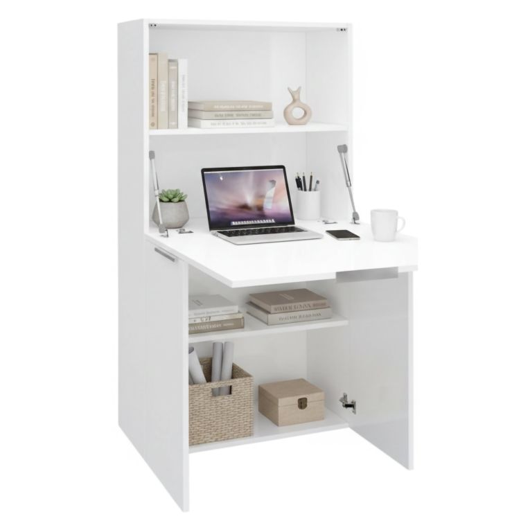 Scrivania lineare bianca lucida 70x35cm con libreria - Atroc