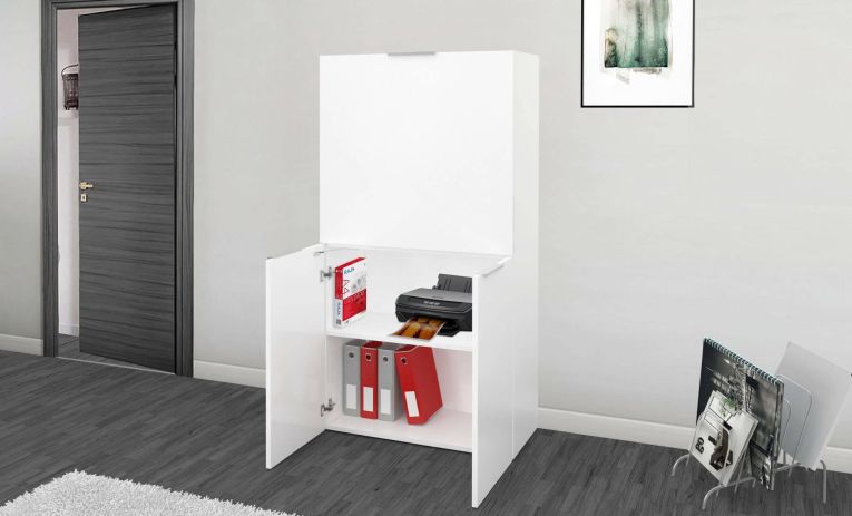 Scrivania lineare bianca lucida 70x35cm con libreria - Atroc