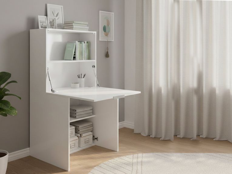 Scrivania lineare bianca lucida 70x35cm con libreria - Atroc