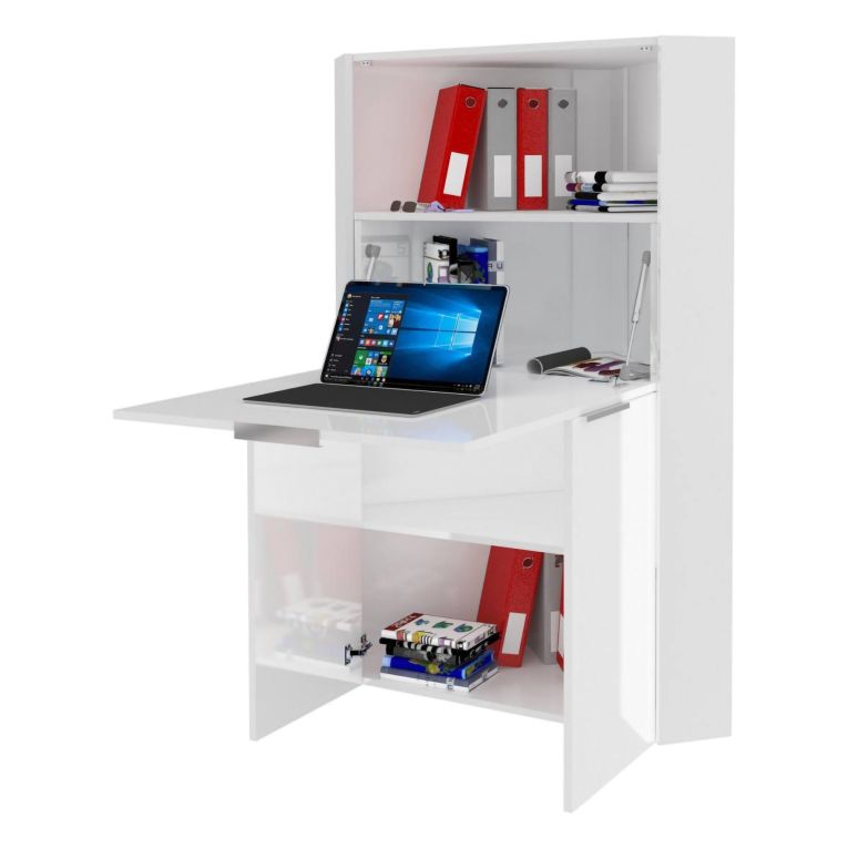 Scrivania lineare bianca lucida 70x35cm con supporto pc - Akiro