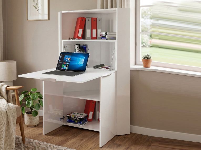 Scrivania lineare bianca lucida 70x35cm con supporto pc - Akiro