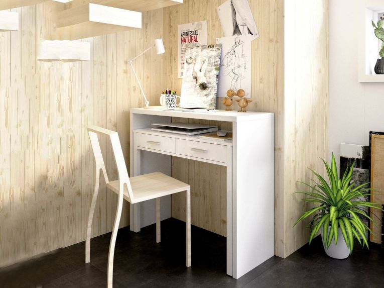 Scrivania lineare bianca lucida 99x70cm con 2 cassetti - Abarath