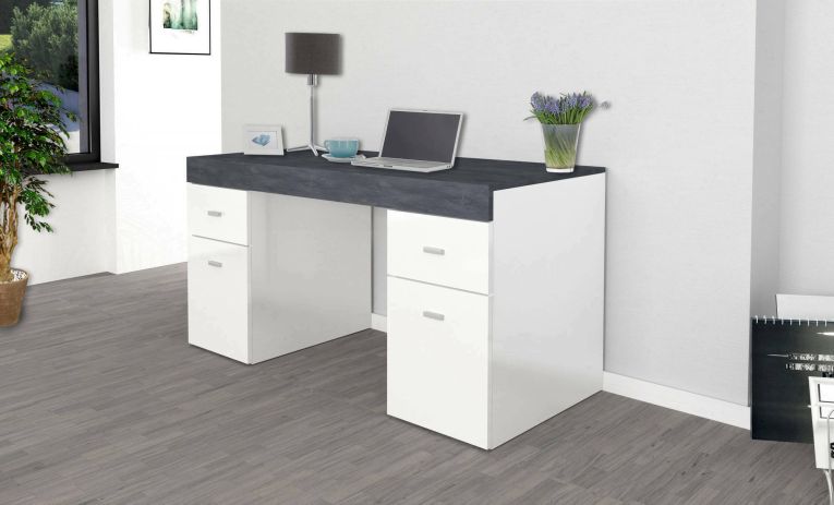 Scrivania lineare bianca lucida e ardesia 130x60cm con 1 cassetto - Aladdin