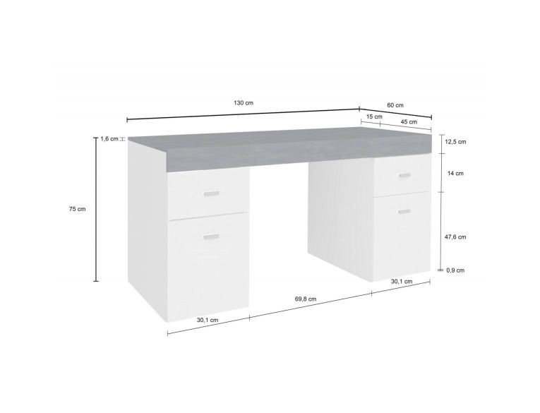 Scrivania lineare bianca lucida e ardesia 130x60cm con 1 cassetto - Aladdin