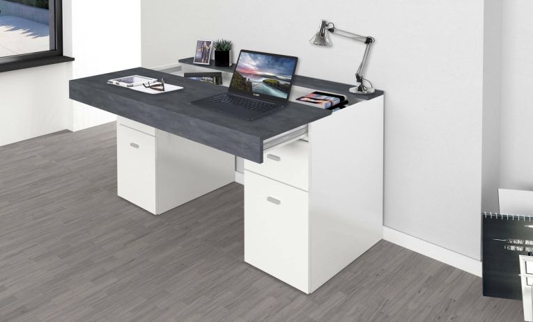 Scrivania lineare bianca lucida e ardesia 130x60cm con 1 cassetto - Aladdin