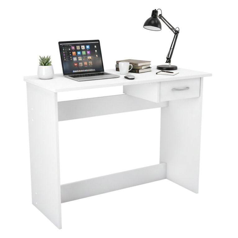 Scrivania lineare bianca opaca 100x49cm con 1 cassetto - Bargagli