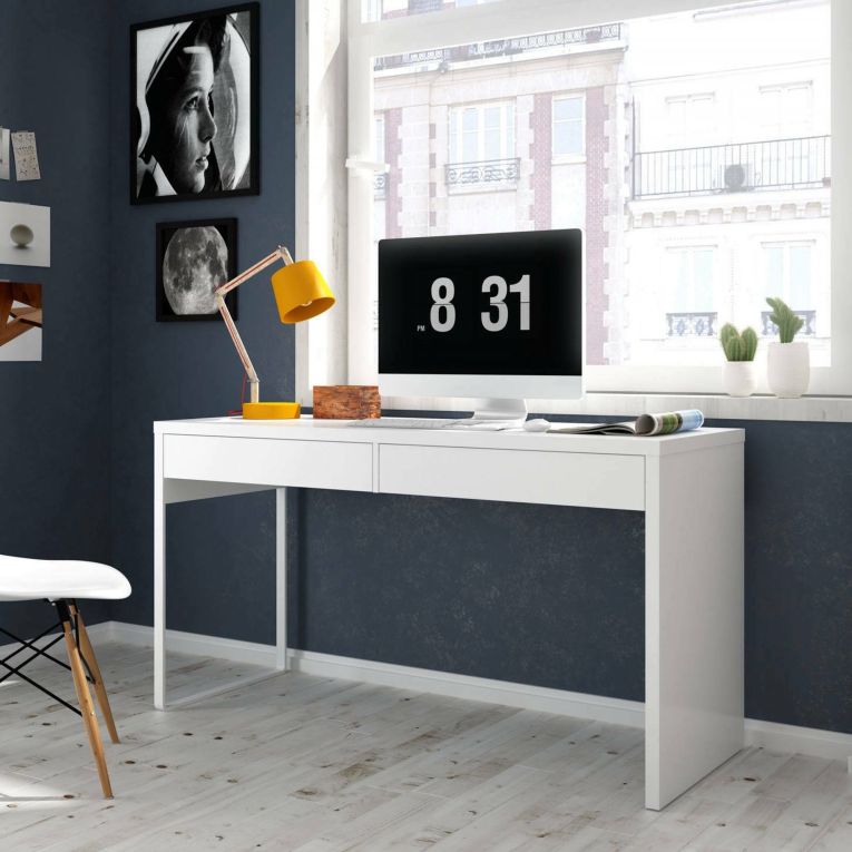 Scrivania lineare bianca opaca 138x50cm con 2 cassetti - Cerere