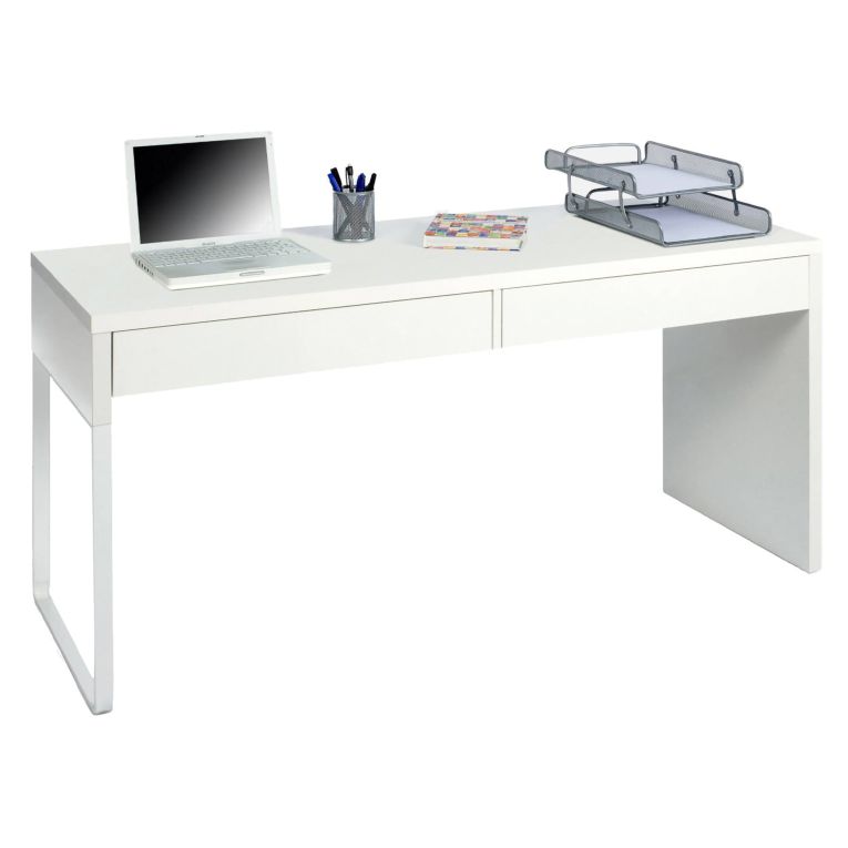 Scrivania lineare bianca opaca 138x50cm con 2 cassetti - Cerere