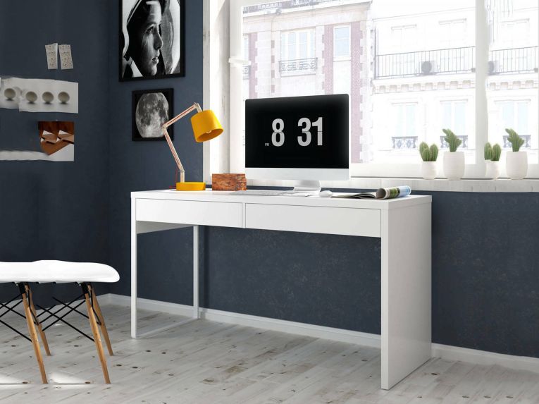 Scrivania lineare bianca opaca 138x50cm con 2 cassetti - Cerere