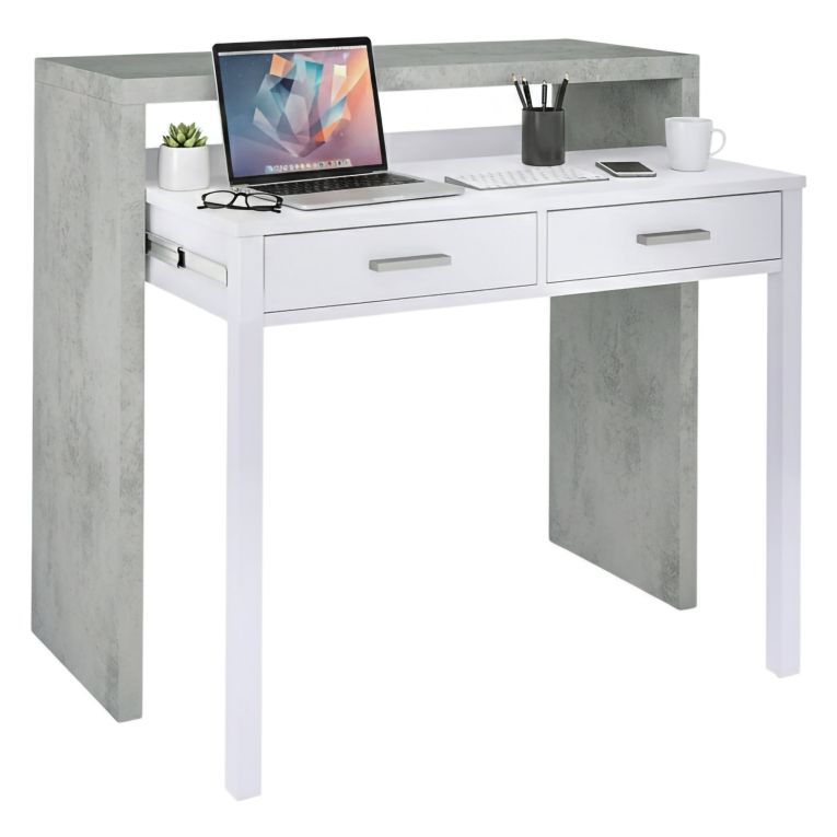 Scrivania lineare cemento e bianca 98x36cm con 2 cassetti - Andriy