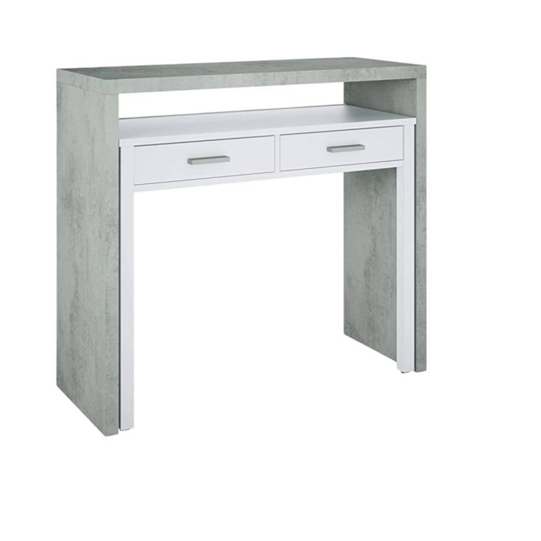 Scrivania lineare cemento e bianca 98x36cm con 2 cassetti - Andriy