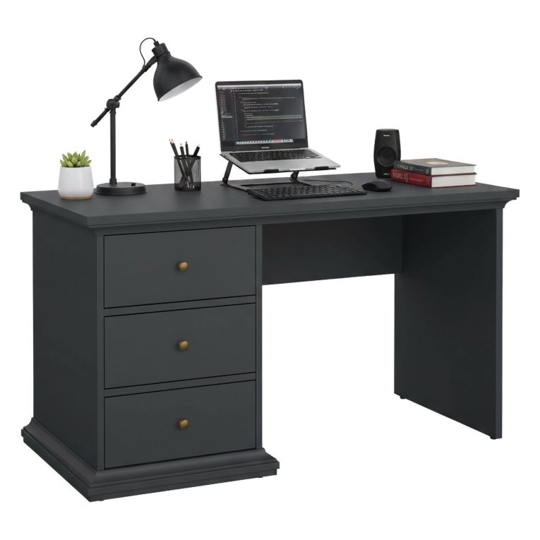 Scrivania lineare grigia 130x61cm con 3 cassetti - Agia