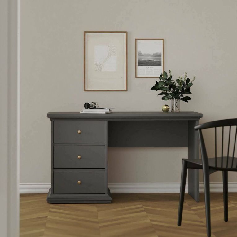 Scrivania lineare grigia 130x61cm con 3 cassetti - Agia