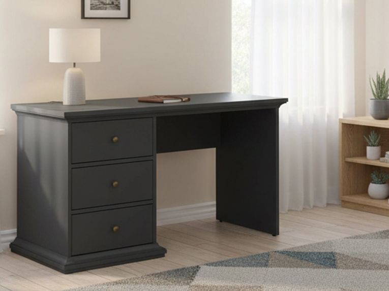 Scrivania lineare grigia 130x61cm con 3 cassetti - Agia