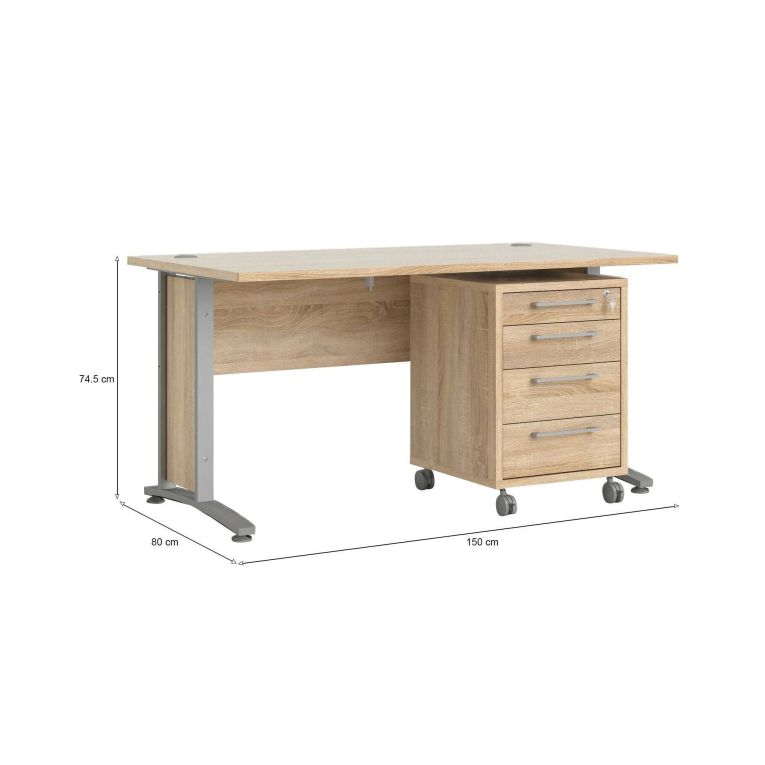 Scrivania lineare grigia e quercia 150x80cm con 3 cassetti - Azzaro