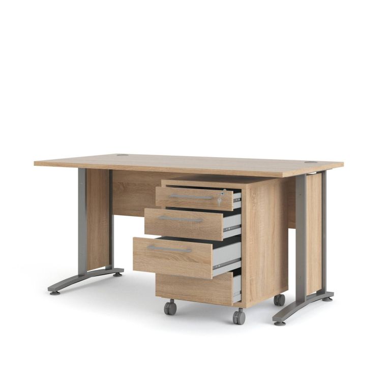 Scrivania lineare grigia e quercia 150x80cm con 3 cassetti - Azzaro