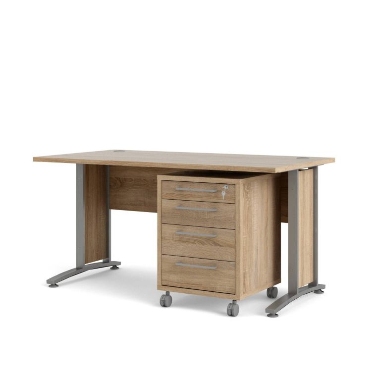 Scrivania lineare grigia e quercia 150x80cm con 3 cassetti - Azzaro
