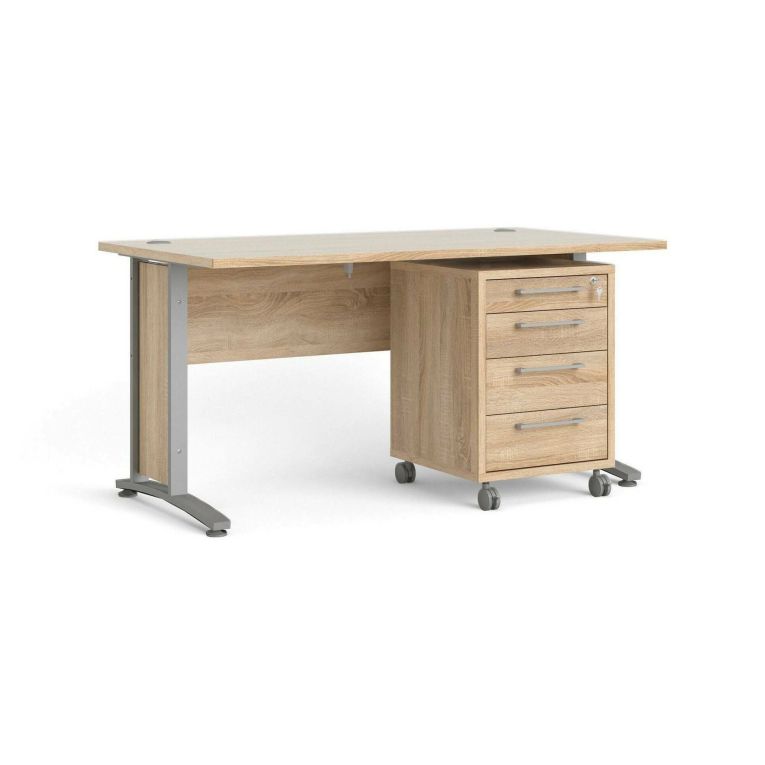 Scrivania lineare grigia e quercia 150x80cm con 3 cassetti - Azzaro