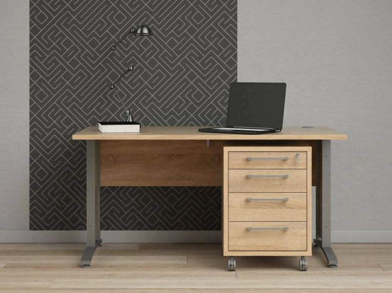 Scrivania lineare grigia e quercia 150x80cm con 3 cassetti - Azzaro