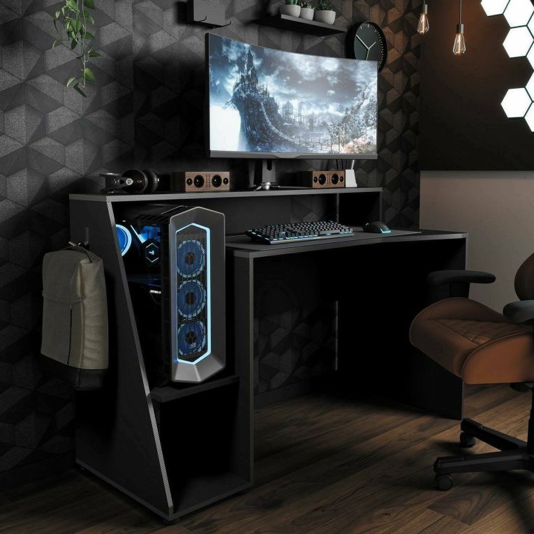 Scrivania lineare grigia scuro e nera 137x67cm - Ampil