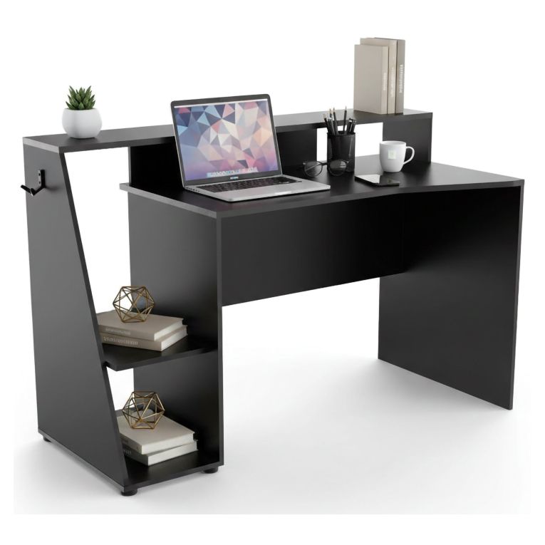 Scrivania lineare grigia scuro e nera 137x67cm - Ampil