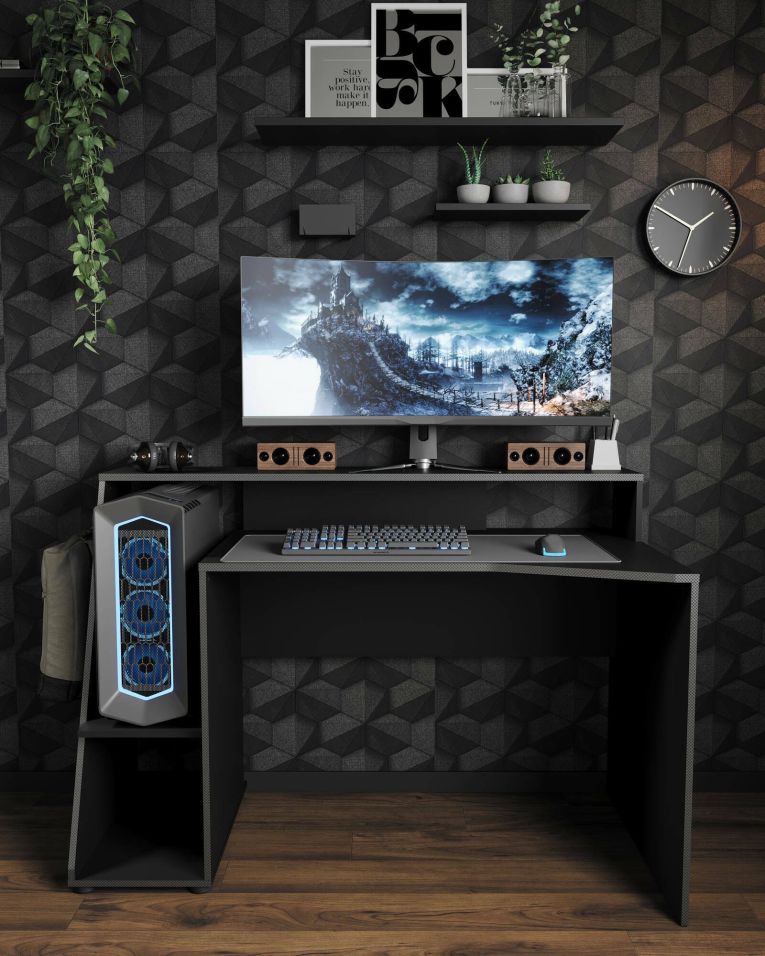 Scrivania lineare grigia scuro e nera 137x67cm - Ampil