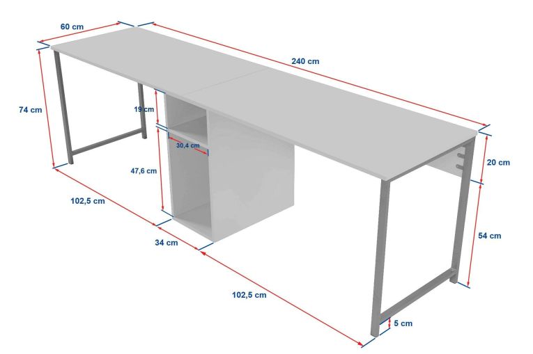 Scrivania lineare marmo e nera 240x60cm - Violet