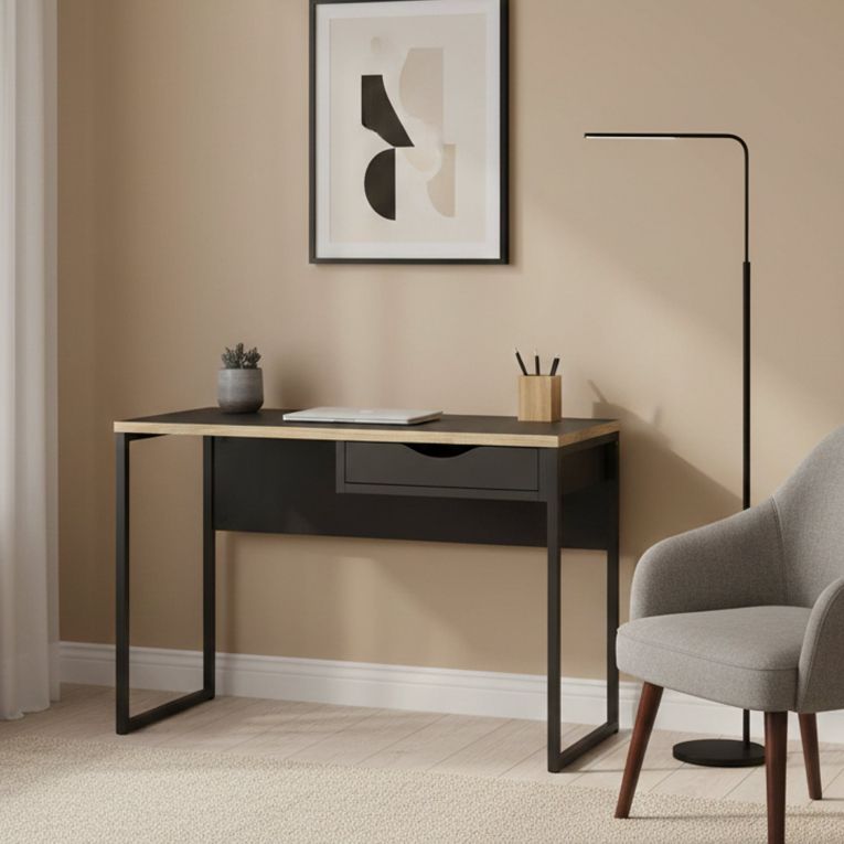 Scrivania lineare nera 110x48cm con 1 cassetto - Agave