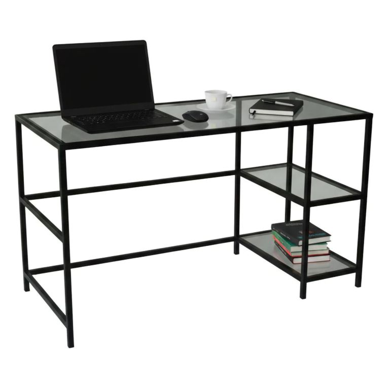 Scrivania lineare nera 130x60cm con piano in vetro - Ameglia