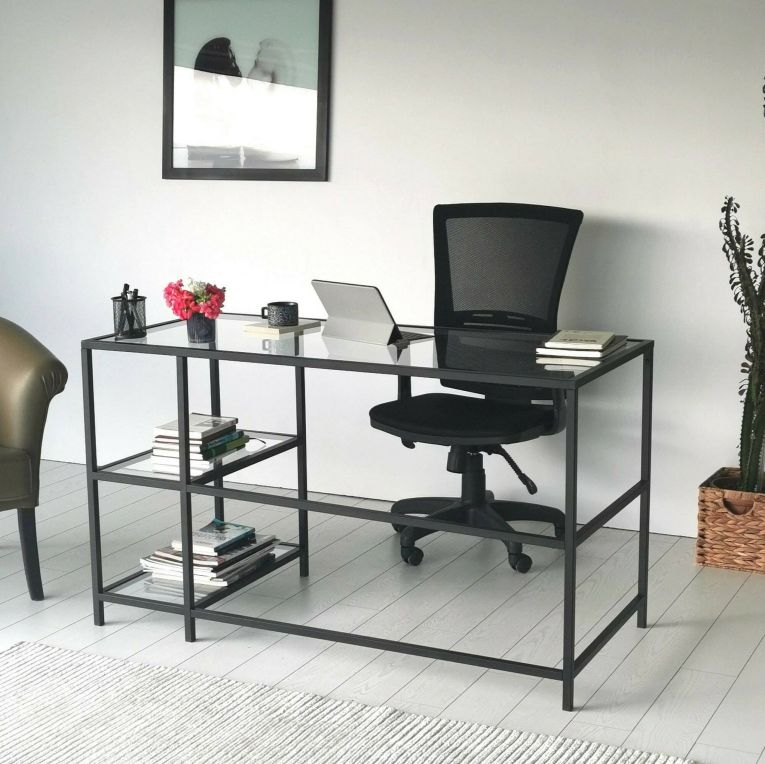 Scrivania lineare nera 130x60cm con piano in vetro - Ameglia