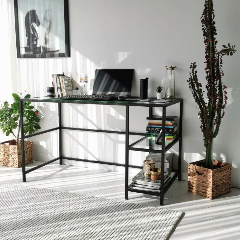 Scrivania lineare nera 130x60cm con piano in vetro - Ameglia