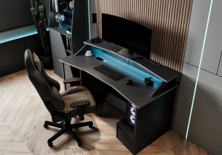 Scrivania lineare nera 160x75cm con 1 cassetto - Arsoli