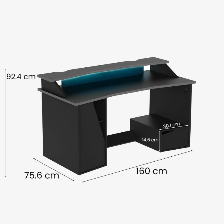 Scrivania lineare nera 160x75cm con 1 cassetto - Arsoli