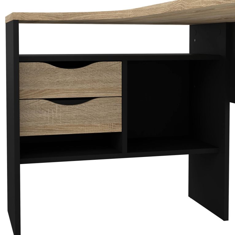 Scrivania lineare nera e quercia 145x81cm con 2 cassetti - Moire