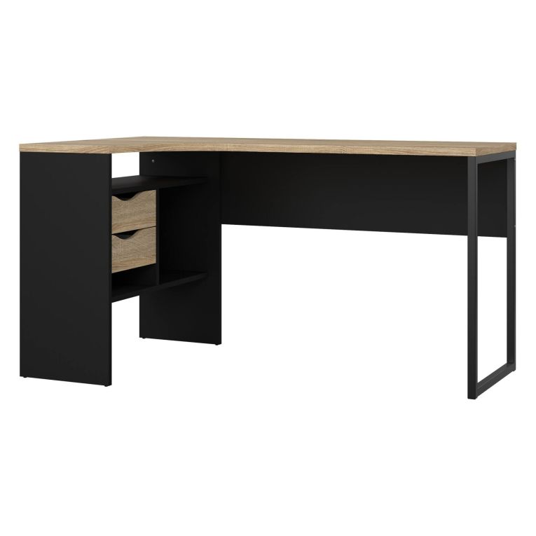 Scrivania lineare nera e quercia 145x81cm con 2 cassetti - Moire