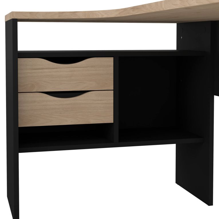 Scrivania lineare nera e rovere 145x81cm con 2 cassetti - Moire
