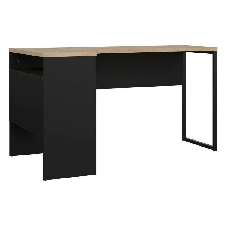 Scrivania lineare nera e rovere 145x81cm con 2 cassetti - Moire