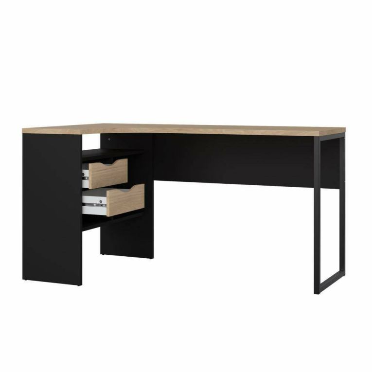 Scrivania lineare nera e rovere 145x81cm con 2 cassetti - Moire