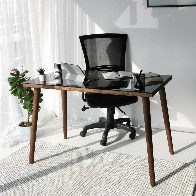 Scrivania lineare noce 110x60cm con piano in vetro - Melita