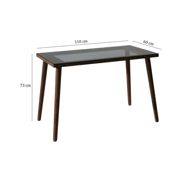 Scrivania lineare noce 110x60cm con piano in vetro - Melita
