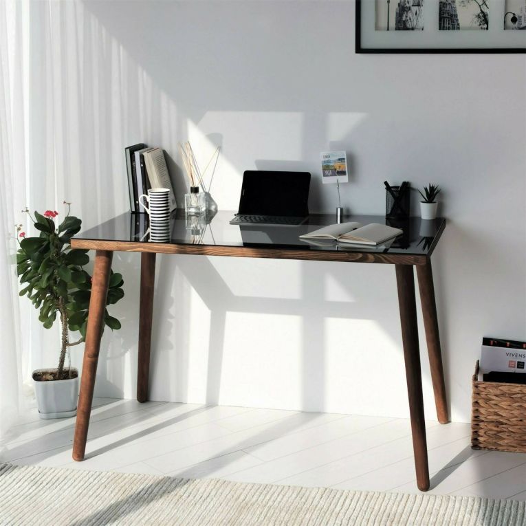 Scrivania lineare noce 110x60cm con piano in vetro - Melita