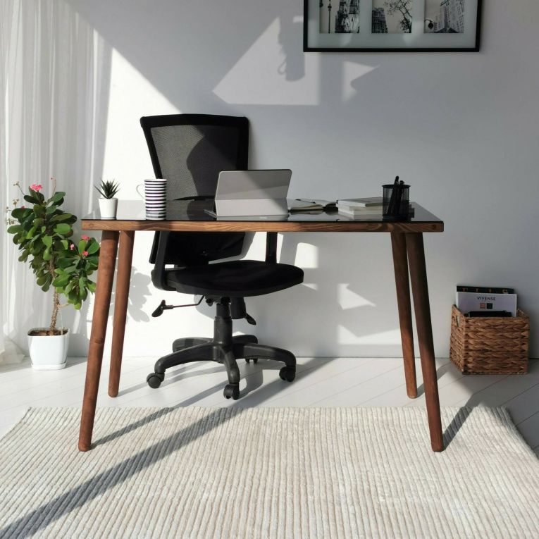 Scrivania lineare noce 110x60cm con piano in vetro - Melita