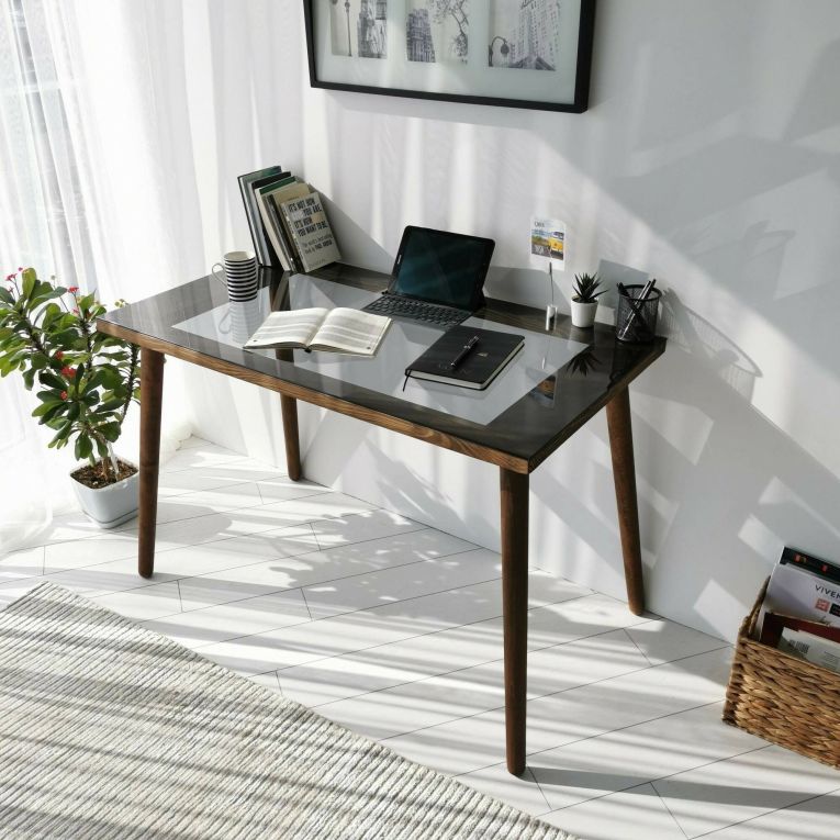 Scrivania lineare noce 110x60cm con piano in vetro - Melita
