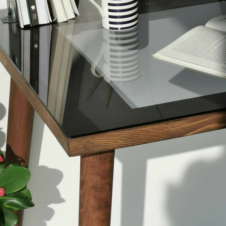 Scrivania lineare noce 110x60cm con piano in vetro - Melita