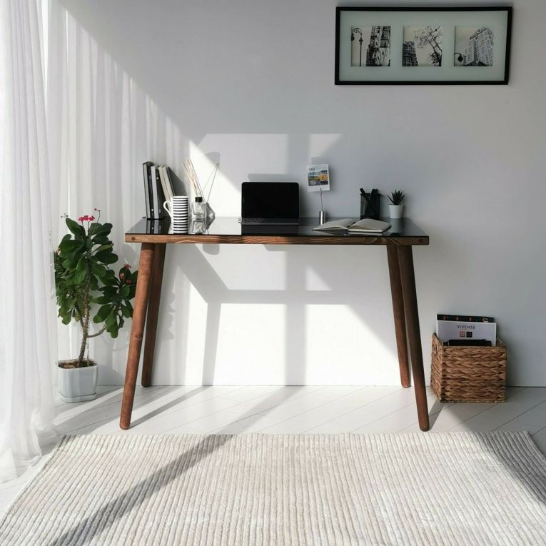 Scrivania lineare noce 110x60cm con piano in vetro - Melita