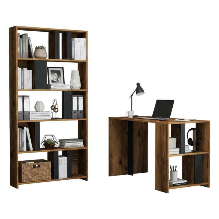 Scrivania lineare noce e antracite 120x60cm con libreria - Atene